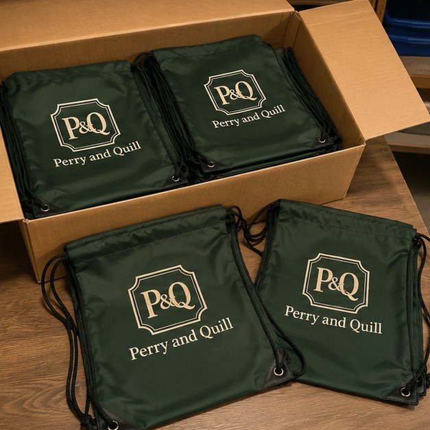 Personalized drawstring backpacks — customer photo